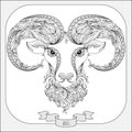 Hand drawn pattern for coloring book zodiac Aries.