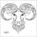 Hand drawn pattern for coloring book zodiac Aries.