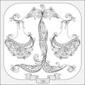 Hand drawn pattern for coloring book zodiac Libra. Royalty Free Stock Photo