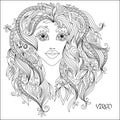 Hand drawn pattern for coloring book zodiac Virgo.