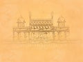 Hand drawn pattern indian monument Red Fort.