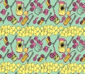 Summer background with jug of lemonade, slices of lemons illustration