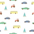 Hand drawn pattern in a map creator style with cars