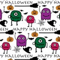 Hand Drawn Pattern With Monsters Halloween. Royalty Free Stock Photo