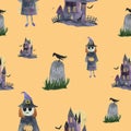 in watercolor. Cute illustrations for Halloween. Royalty Free Stock Photo