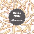 Hand drawn pattern with pasta casarecce. Background for food package design