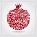 Hand drawn pattern with pomegranate ornaments and elements. Vector creative abstract pomegranate fruit. Decorative design for