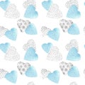 Hand drawn pattern seamless watercolor and graphic hearts with strokes for Christmas, Valentine`s day, Mother`s day or weddings