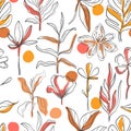 Hand drawn pattern sketch style Wild flowers . Line nature style,Drawing flora,hand drawn botany