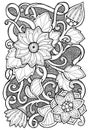 Hand drawn patterns with flowers. Ornate patterns with abstract flowers and leaves. Doodle floral background.