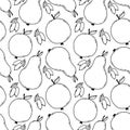 Hand drawn pears pattern. Stylized seamless background with linear pears and dogwood berries