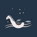 Hand-drawn Pegasus flying across the sky. Royalty Free Stock Photo