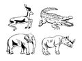 Hand-drawn pencil graphics, african animals set. Royalty Free Stock Photo