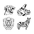 Hand-drawn pencil graphics, african animals set. Royalty Free Stock Photo