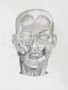 Hand drawn pencil illustratin, frontview of human head