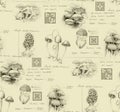 Hand-drawn pencil seamless pattern of the different mushrooms Royalty Free Stock Photo