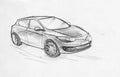 Hand drawn pencil sketch of a car