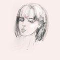 Hand drawn pencil sketch with face of a girl. Female portrait. Royalty Free Stock Photo