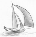 Yacht in the sea - pencil sketch Royalty Free Stock Photo