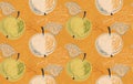 Hand drawn with pencils apples on orange with strokes Royalty Free Stock Photo