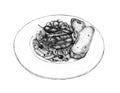 Hand drawn penne caponata dish Royalty Free Stock Photo