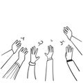 Hand drawn People raise hands up applause clapping for vote volunteer and cheering concept. Doodle vector design Royalty Free Stock Photo