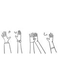 Hand drawn People raise hands up applause clapping for vote volunteer and cheering concept. Doodle vector design