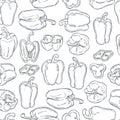 Hand drawn peppers. Vector seamless pattern