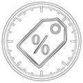 Hand drawn percent discount tag inside a circular timer outline illustration Royalty Free Stock Photo