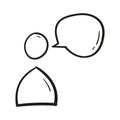 hand drawn person chat icon in doodle style isolated