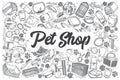 Hand drawn pet shop vector doodle set.