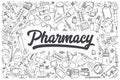 Hand drawn pharmacy vector doodle set.
