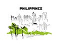 Hand drawn Philippines city scape sketch.