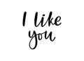 Hand drawn phrase I like you for social media, blog, vlog, web, banner, card, print. Lettering like you vector isolated