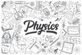 Hand drawn physics vector doodle set.