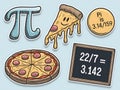 Hand-drawn Pi Day digital sticker pack with geeky math themes