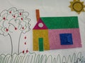 Hand Drawn Picture Of A Cottage With A Tree
