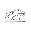 Hand drawn piece of Swiss cheese, sketch style vector illustration isolated on white background. Realistic hand drawing Royalty Free Stock Photo