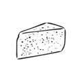 Hand drawn piece of Swiss cheese, sketch style vector illustration isolated on white background. Realistic hand drawing Royalty Free Stock Photo