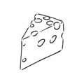 Hand drawn piece of Swiss cheese, sketch style vector illustration isolated on white background. Realistic hand drawing Royalty Free Stock Photo