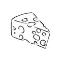 Hand drawn piece of Swiss cheese, sketch style vector illustration isolated on white background. Realistic hand drawing Royalty Free Stock Photo