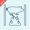 hand drawn pig roasted on a barbecue spit icon design vector isolated on white background