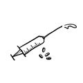Hand drawn pill drugs and syringes illustration vector