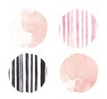 Hand drawn pink barcode circle splashes watercolor set, circle watercolor. Coral splash Royalty Free Stock Photo