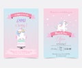 Hand drawn pink blue card and label with sleep unicorn,rainbow,star,cake,glasses