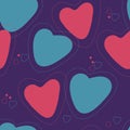 Hand drawn pink blue heart semless pattern. Painted vector romantic love illustration background. for Wallpaper, Textile, Fabric Royalty Free Stock Photo