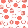 Hand drawn pink circles, doodle style, vector seamless pattern. Royalty Free Stock Photo
