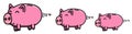 Hand drawn pink, clean, shiny and happy fat piggybank family in cartoon style, colored illustration for kids