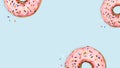 Hand drawn pink donuts on blue background
