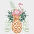 Flamingo on pineapple tropical print